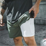 Men's 2 in 1 Running Shorts Pockets Leisure Shorts Sport - 5minutessolution